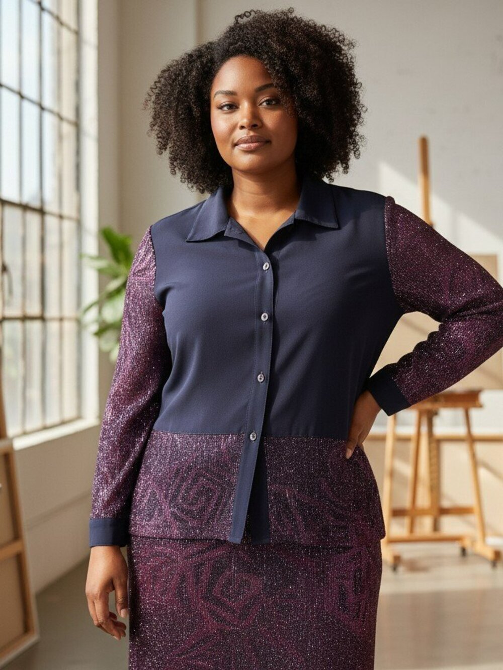 Vintage Saint Germain Womens XL Blue Purple Lace Cocktail Skirt Set USA Made